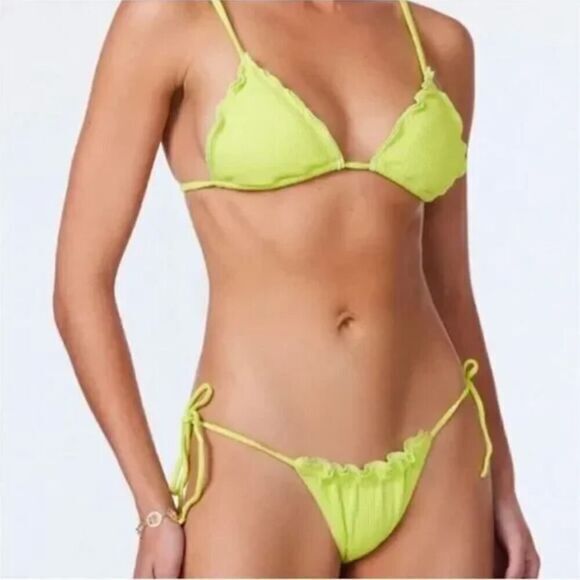 New! Set! It's Now Cool the frill tri eco neon lime rib bikini, size XL - Picture 4 of 11